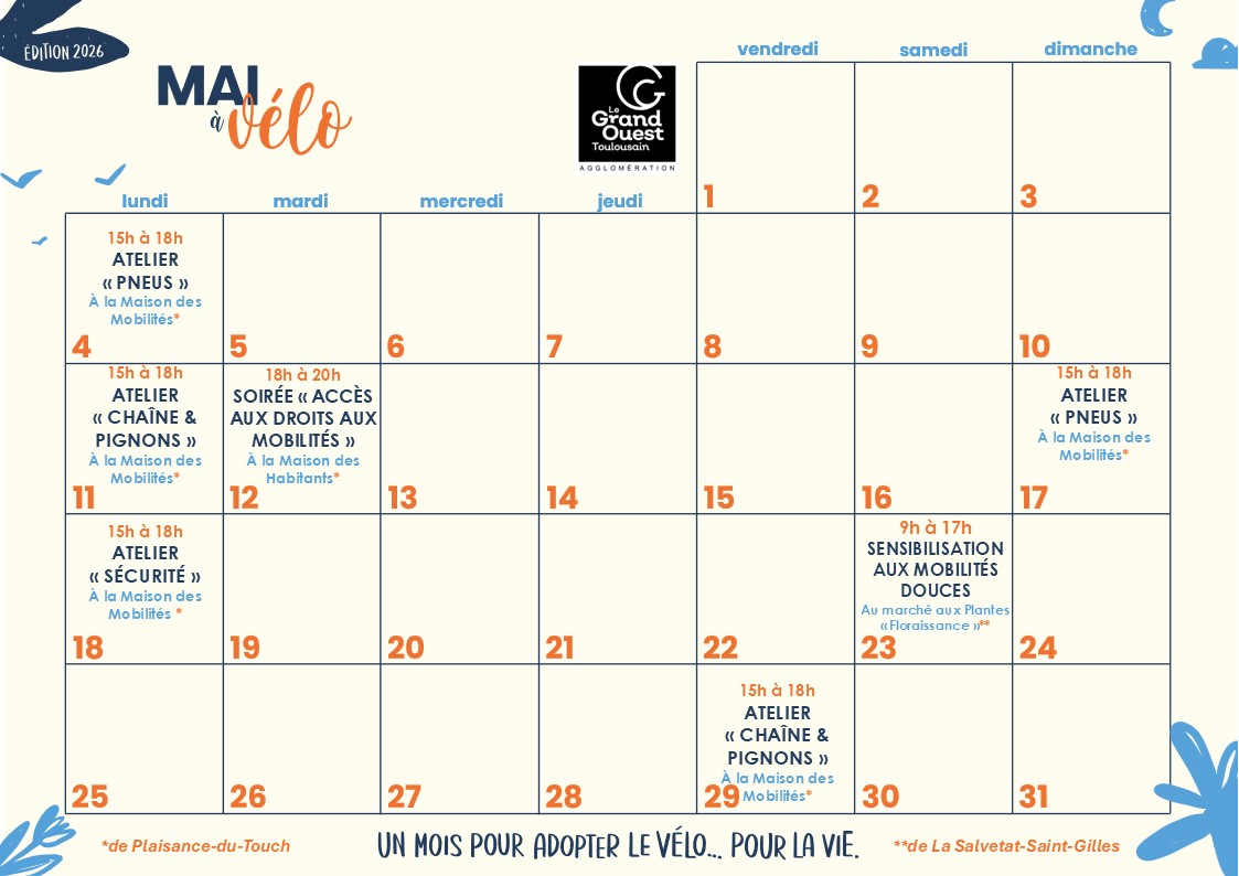 261004 Mai à vélo Agenda du mois charté