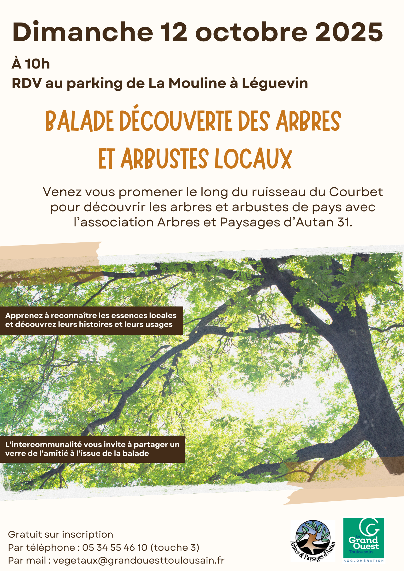 Affiche de la balade à Léguevin à la découverte des arbres et arbustes locaux